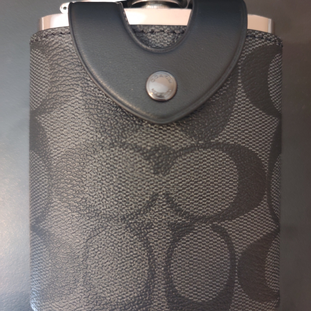Black Patterned Flask with Leather Trim